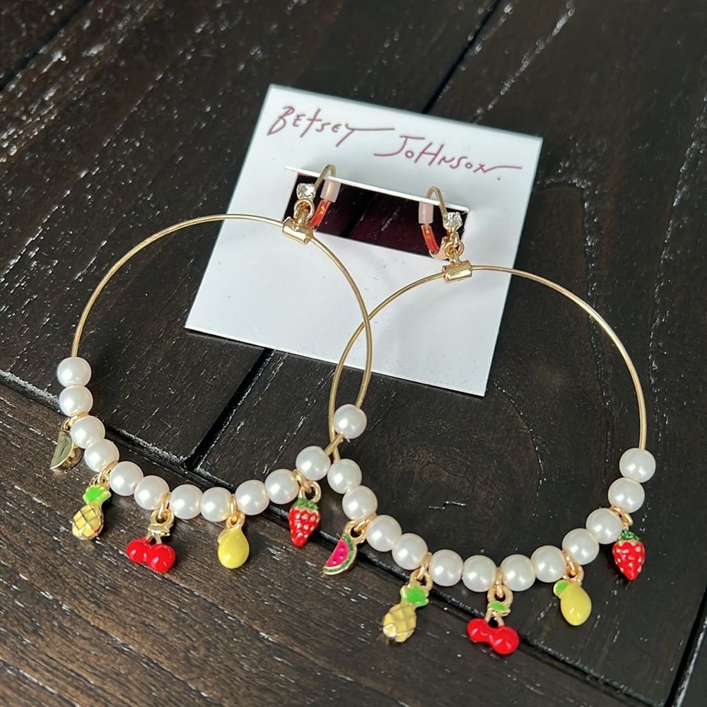 Betsey Johnson Gold Hoop Earrings with Fruit Charms